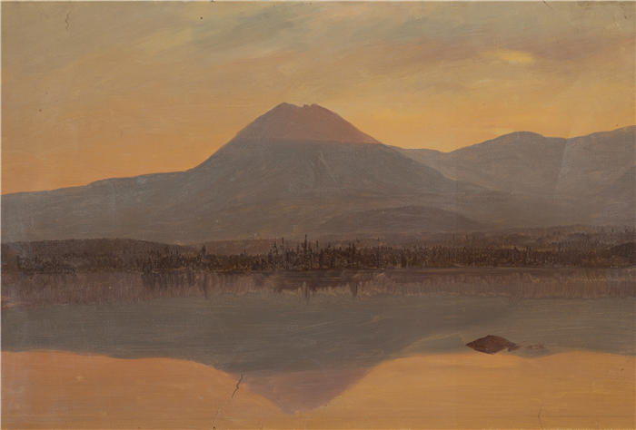 弗雷德里克·埃德温·丘奇(Frederic Edwin Church,美国画家)高清作品-《卡塔丁湖的卡塔丁山 (1860–70)》
