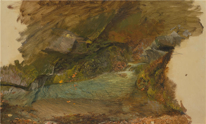 弗雷德里克·埃德温·丘奇(Frederic Edwin Church,美国画家)高清作品-《林地溪流 (1850–60) (1)》