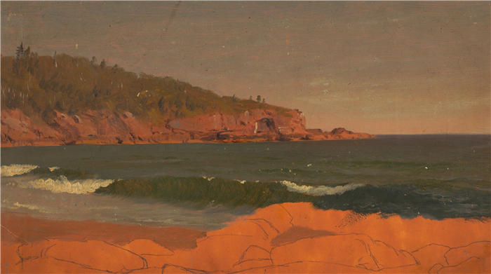 弗雷德里克·埃德温·丘奇(Frederic Edwin Church,美国画家)高清作品-《缅因州海岸(约 1850 年)》