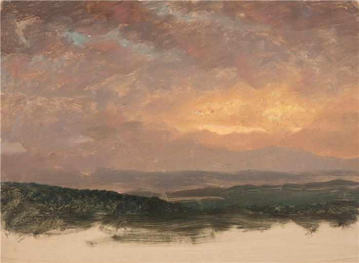 弗雷德里克·埃德温·丘奇(Frederic Edwin Church,美国画家)高清作品-《卡茨基尔的日落 (1870–80) (2)》