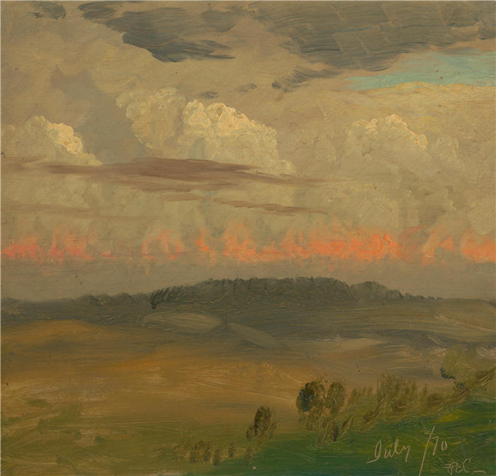 弗雷德里克·埃德温·丘奇(Frederic Edwin Church,美国画家)高清作品-《景观,哈德逊河谷 (1870)》