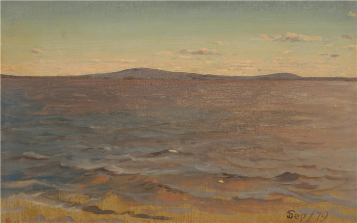 弗雷德里克·埃德温·丘奇(Frederic Edwin Church,美国画家)高清作品-《缅因州海岸,冲浪(约 1845 年)》