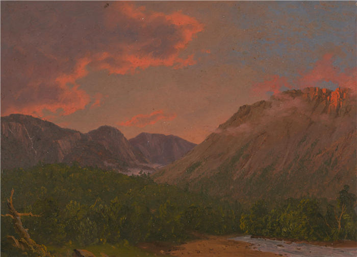 弗雷德里克·埃德温·丘奇（Frederic Edwin Church，美国画家）高清作品-《日落时的山景（1865 年）》