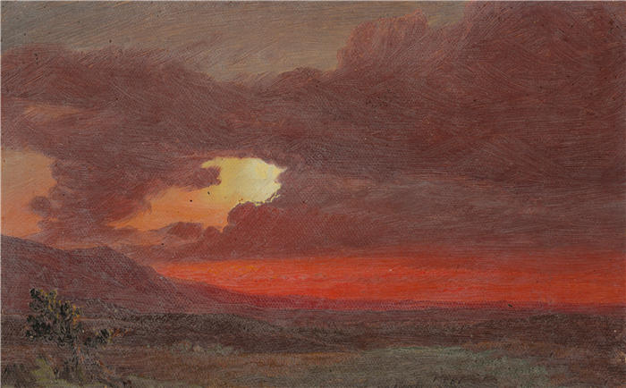 弗雷德里克·埃德温·丘奇(Frederic Edwin Church,美国画家)高清作品-《日落,纽约哈德逊 (1861)》