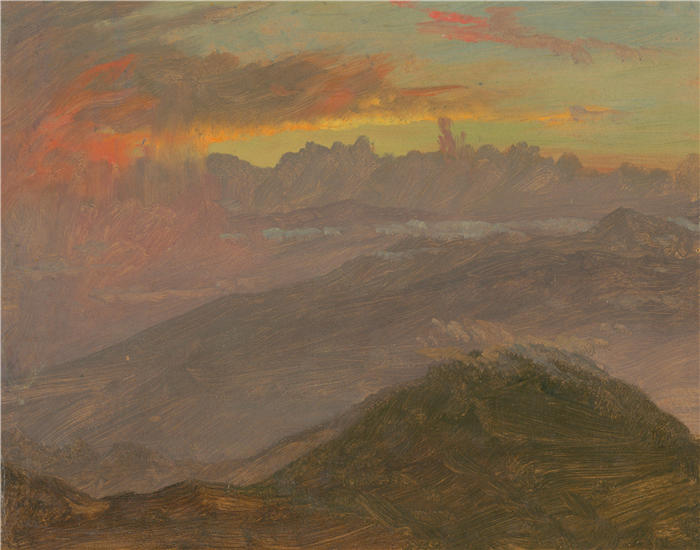 弗雷德里克·埃德温·丘奇（Frederic Edwin Church，美国画家）高清作品-《日落与山脉 (1865)》