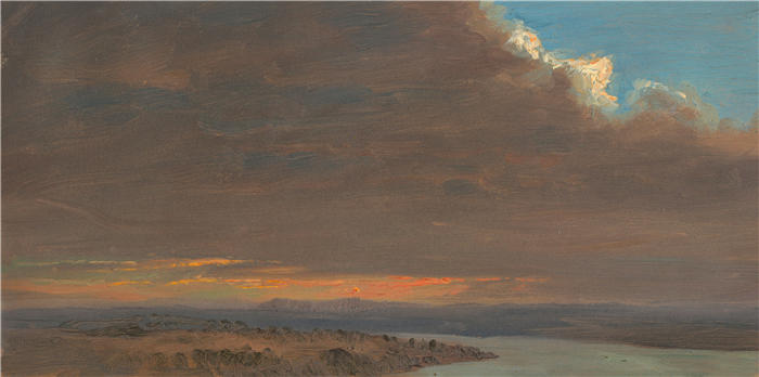 弗雷德里克·埃德温·丘奇(Frederic Edwin Church,美国画家)高清作品-《日落,哈德逊河谷,纽约 (1870–80)》