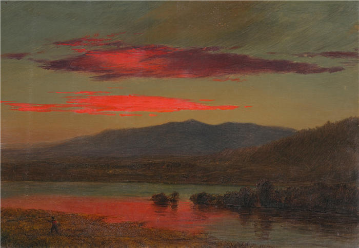 弗雷德里克·埃德温·丘奇(Frederic Edwin Church,美国画家)高清作品-《日落,纽约哈德逊 (1873)》