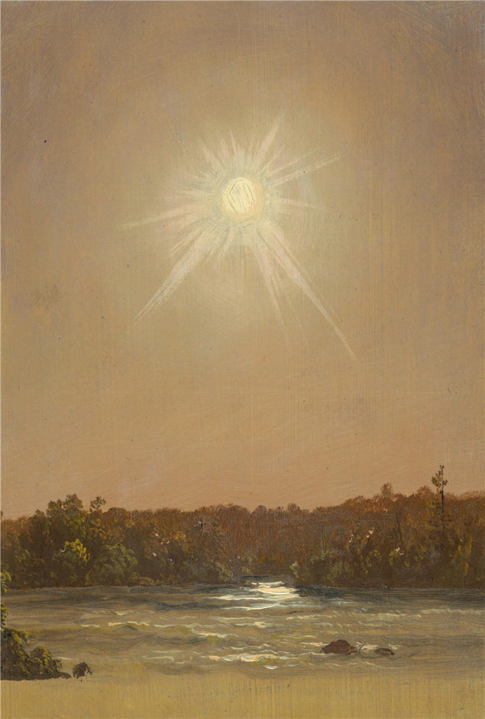 弗雷德里克·埃德温·丘奇(Frederic Edwin Church,美国画家)高清作品-《缅因州日落 (1855–65)》