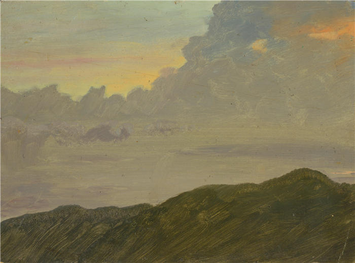 弗雷德里克·埃德温·丘奇（Frederic Edwin Church，美国画家）高清作品-《山顶和云（1865-66）》