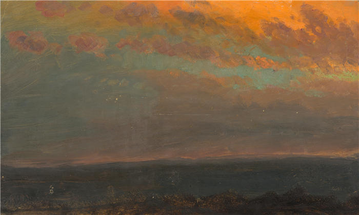 弗雷德里克·埃德温·丘奇（Frederic Edwin Church，美国画家）高清作品-《日落时的哈德逊河谷 (1870–80)》