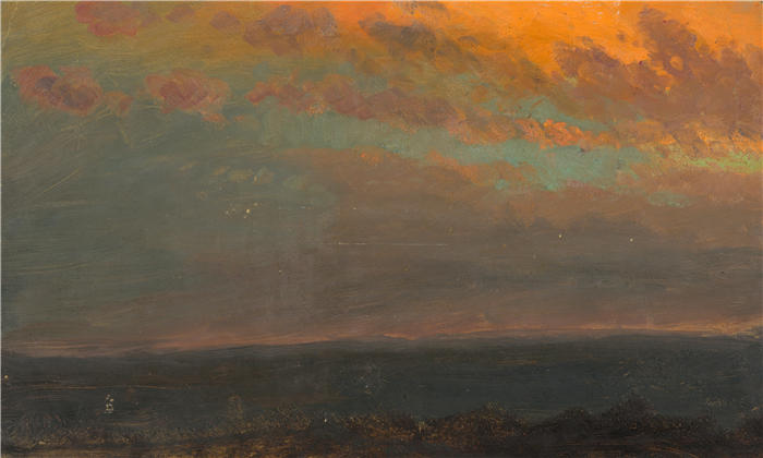 弗雷德里克·埃德温·丘奇(Frederic Edwin Church,美国画家)高清作品-《日落时的哈德逊河谷 (1870–80)》