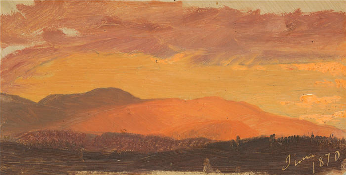弗雷德里克·埃德温·丘奇(Frederic Edwin Church,美国画家)高清作品-《日落,哈德逊河谷 (1870)》