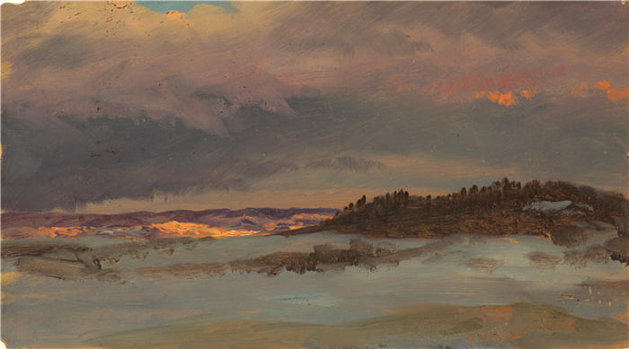 弗雷德里克·埃德温·丘奇(Frederic Edwin Church,美国画家)高清作品-《日落时蓝山的冬季景观,纽约哈德逊 (1870–75)》