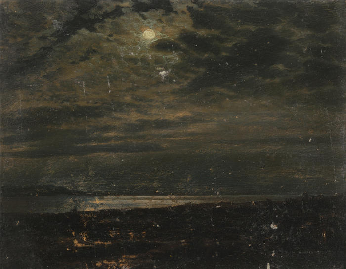 弗雷德里克·埃德温·丘奇(Frederic Edwin Church,美国画家)高清作品-《缅因州海岸,月光 (1845–55)》