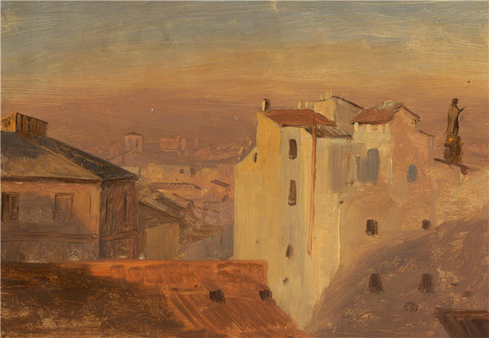 弗雷德里克·埃德温·丘奇（Frederic Edwin Church，美国画家）高清作品-《屋顶，罗马，意大利 (1868–69)》