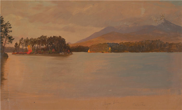 弗雷德里克·埃德温·丘奇（Frederic Edwin Church，美国画家）高清作品-《托格池塘的卡塔丁山（1878 年）》