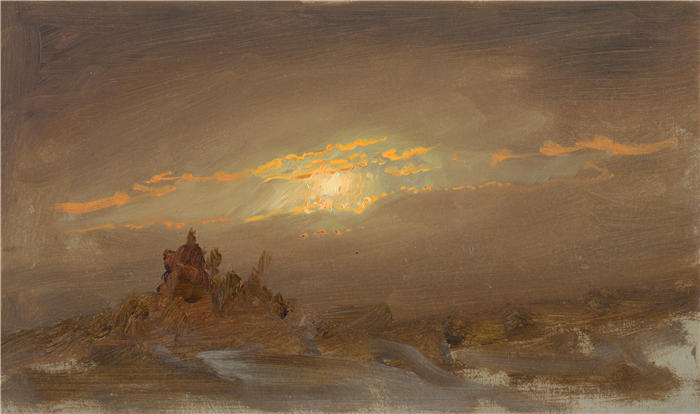 弗雷德里克·埃德温·丘奇(Frederic Edwin Church,美国画家)高清作品-《月光下的冬景(约 1870 年)》