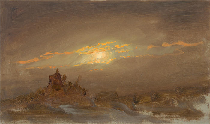 弗雷德里克·埃德温·丘奇（Frederic Edwin Church，美国画家）高清作品-《月光下的冬景（约 1870 年）》