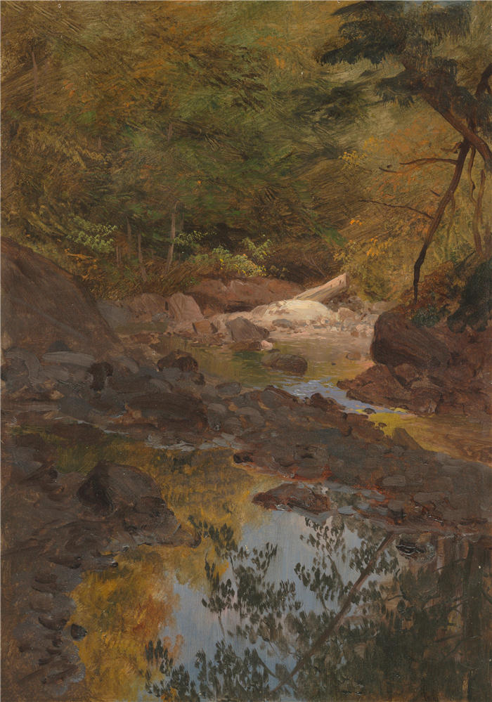 弗雷德里克·埃德温·丘奇（Frederic Edwin Church，美国画家）高清作品-《在新英格兰森林 (1855–65)》