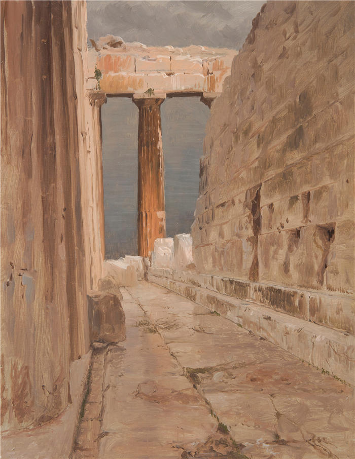 弗雷德里克·埃德温·丘奇（Frederic Edwin Church，美国画家）高清作品-《雅典帕台农神庙的北柱廊（1869 年）》