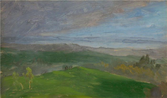 弗雷德里克·埃德温·丘奇（Frederic Edwin Church，美国画家）高清作品-《夏季景观，纽约哈德逊河谷（1870–80）》