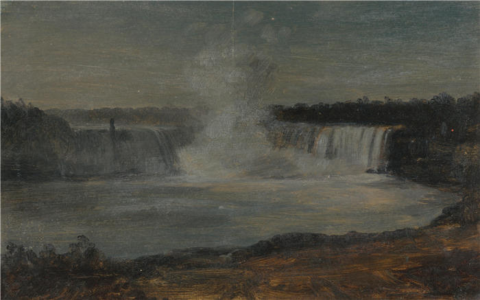弗雷德里克·埃德温·丘奇（Frederic Edwin Church，美国画家）高清作品-《夕阳下的尼亚加拉大瀑布（1856 年）》