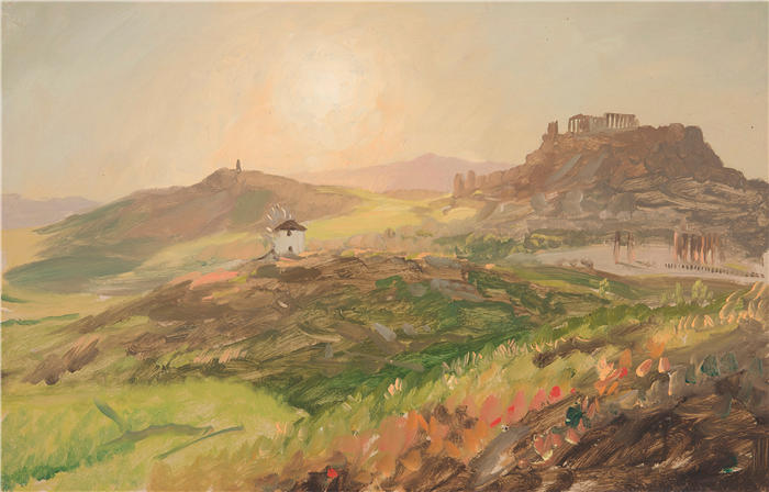 弗雷德里克·埃德温·丘奇（Frederic Edwin Church，美国画家）高清作品-《雅典卫城景观（1869 年）》