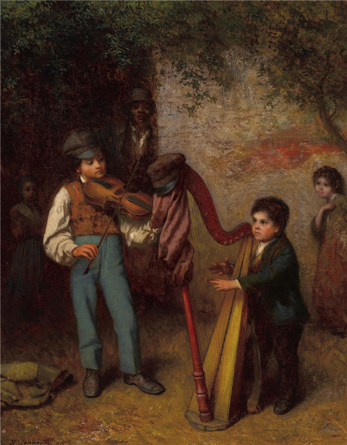 伊士曼·约翰逊（Eastman Johnson，美国画家）高清作品-《年轻的音乐家 (1862)》
