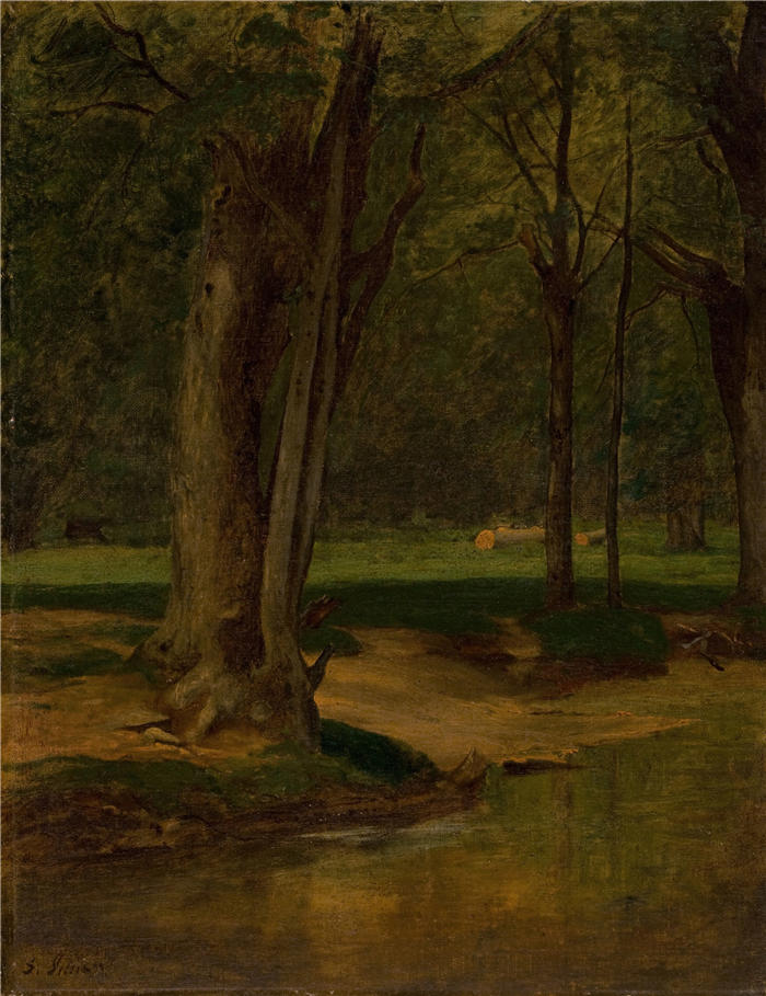 乔治·英尼斯 (George Inness，美国画家)高清油画作品-《北康威鳟鱼溪（约 1875-76 年）》