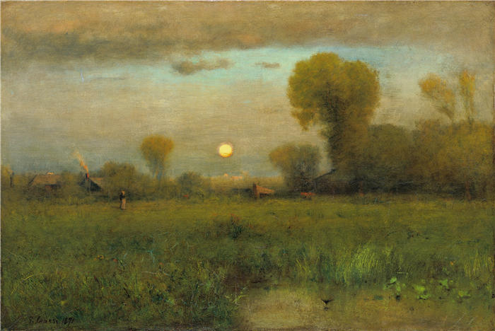 乔治·英尼斯 (George Inness，美国画家)高清油画作品-《丰收之月 (1891)》