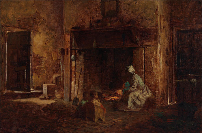 伊士曼·约翰逊（Eastman Johnson，美国画家）高清作品-《弗农山的厨房（1857 年）》