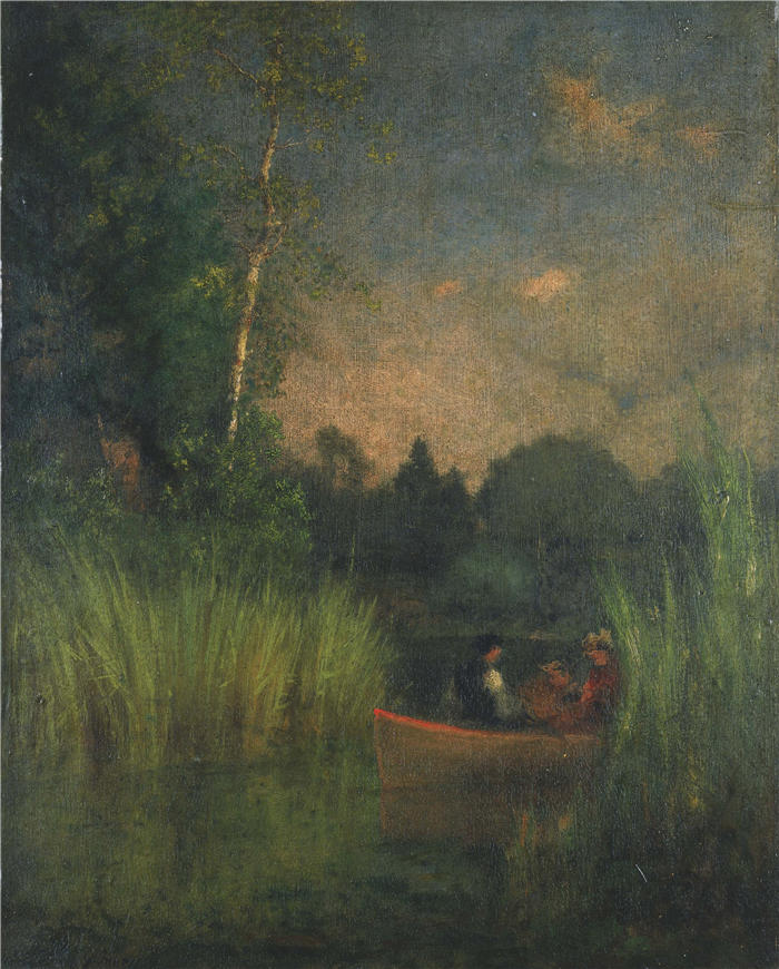 乔治·英尼斯 (George Inness，美国画家)高清油画作品-《匆忙中的黄昏（亚历山大湾）》