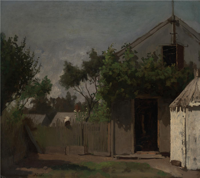 伊士曼·约翰逊（Eastman Johnson，美国画家）高清作品-《后栅栏（约 1870 年）》