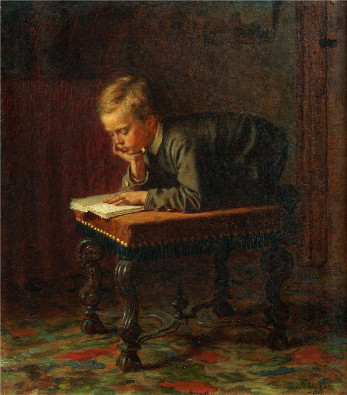 伊士曼·约翰逊（Eastman Johnson，美国画家）高清作品-《读书男孩》