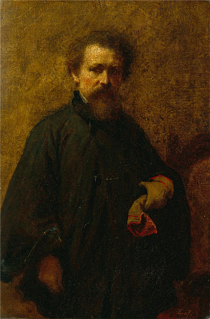 伊士曼·约翰逊（Eastman Johnson，美国画家）高清作品-《自画像（约 1860 年）》