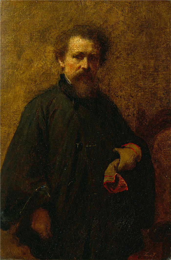 伊士曼·约翰逊(Eastman Johnson,美国画家)高清作品-《自画像(约 1860 年)》