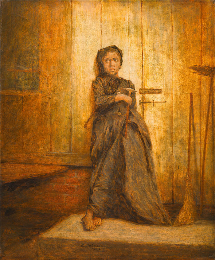 伊士曼·约翰逊（Eastman Johnson，美国画家）高清作品-《年轻的大扫除（1863）》