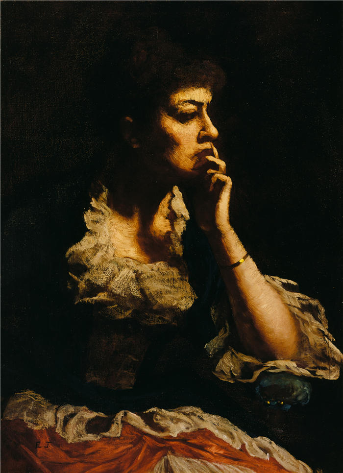 伊士曼·约翰逊(Eastman Johnson,美国画家)高清作品-《伊士曼约翰逊夫人的肖像(约 1888 年)》