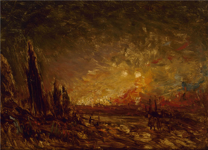 费利克斯·齐姆（Félix Ziem，法国画家）高清作品-《L'incendie（19 世纪）》