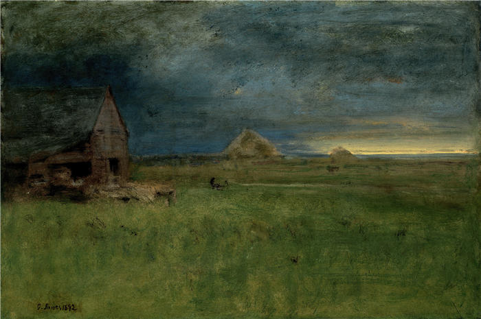 乔治·英尼斯 (George Inness，美国画家)高清油画作品-《孤独的农场，楠塔基特 (1892)》