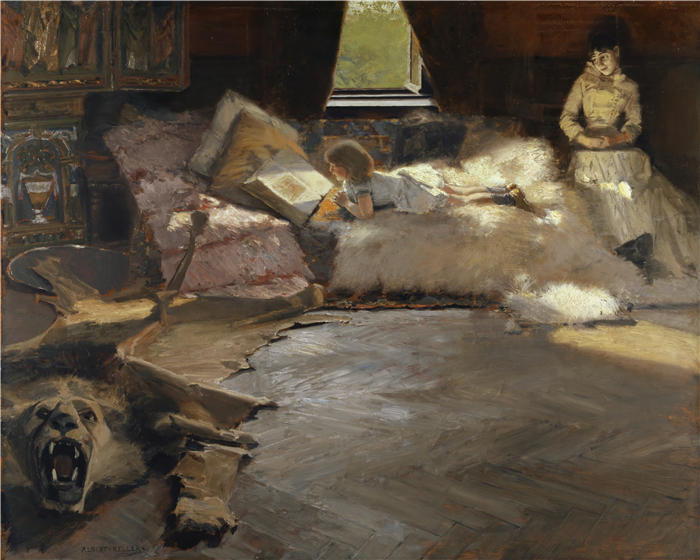 阿尔伯特·冯·凯勒(Albert von Keller,德国画家)高清作品-《故事书 (1891)》