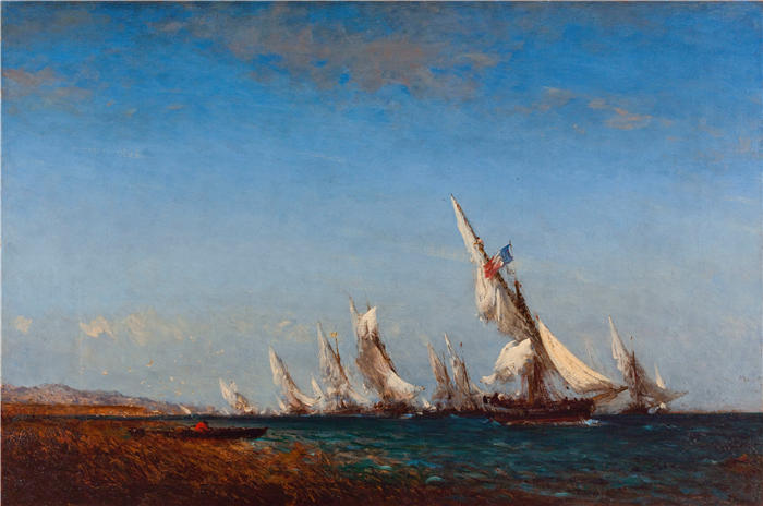 费利克斯·齐姆（Félix Ziem，法国画家）高清作品-《Rentrée de pêcheurs à Martigues（19 世纪）》