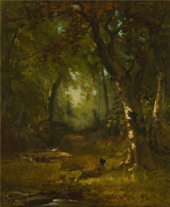乔治·英尼斯 (George Inness，美国画家)高清油画作品-《亨斯迈的风景（1859）》