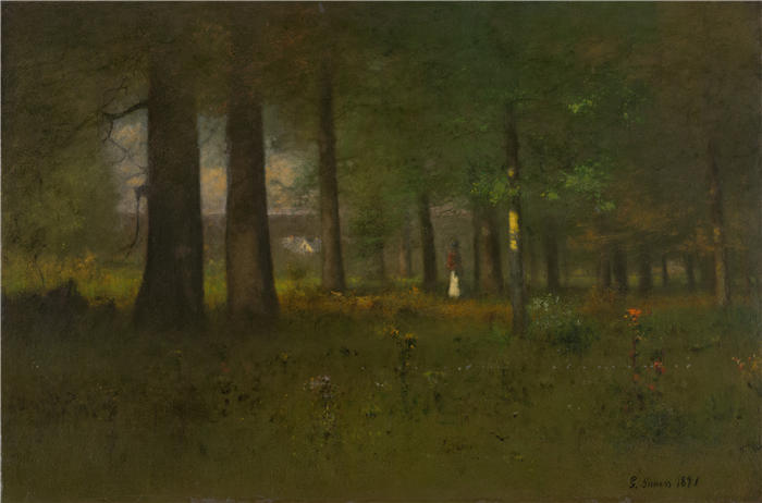 乔治·英尼斯 (George Inness，美国画家)高清油画作品-《森林边缘 (1891)》