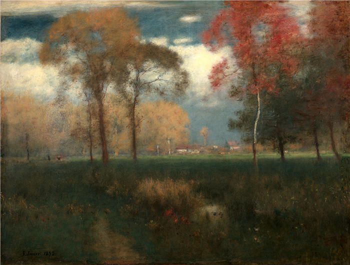 乔治·英尼斯 (George Inness，美国画家)高清油画作品-《阳光明媚的秋日（1892）》