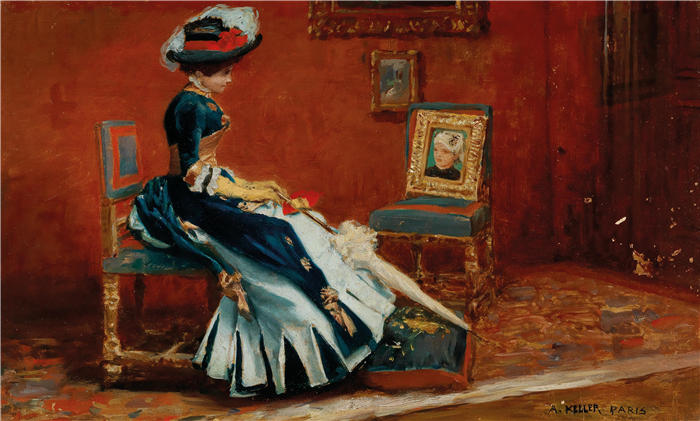 阿尔伯特·冯·凯勒（Albert von Keller，德国画家）高清作品-《巴黎，画廊里的年轻女士》