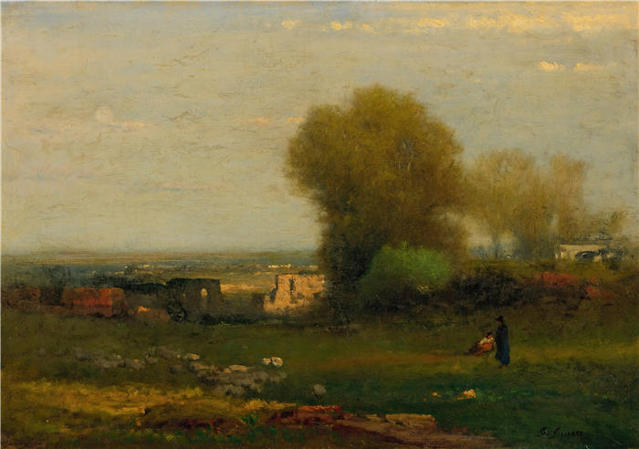 乔治·英尼斯 (George Inness，美国画家)高清油画作品-《意大利坎帕尼亚老渡槽旁（约 1873 年）》