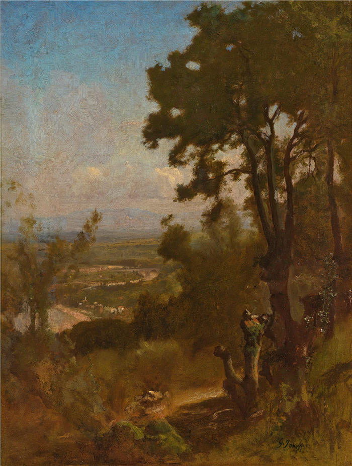 乔治·英尼斯 (George Inness，美国画家)高清油画作品-《佩鲁贾附近的山谷》