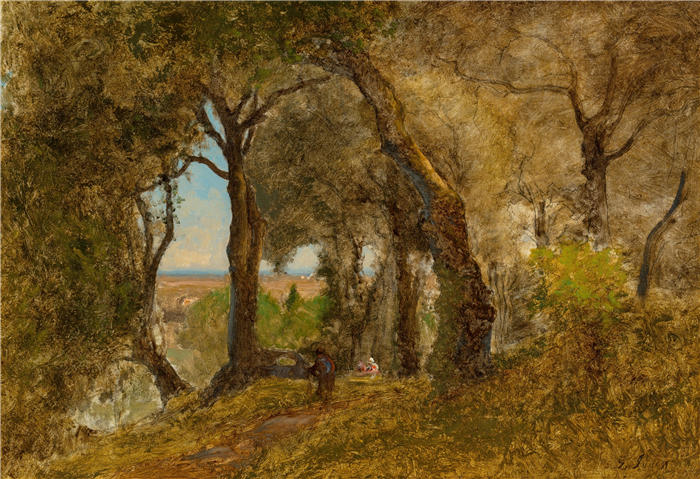 乔治·英尼斯 (George Inness，美国画家)高清油画作品-《橄榄，阿尔巴诺，意大利》