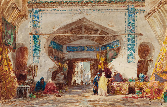 费利克斯·齐姆（Félix Ziem，法国画家）高清作品-《巴扎尔君士坦丁堡》